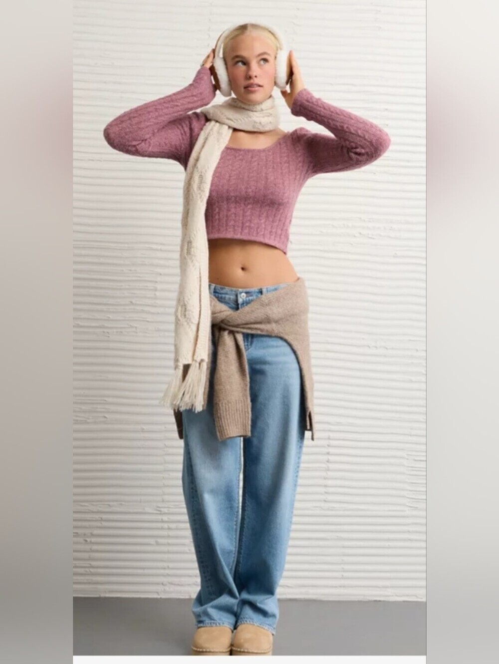 NWT American Eagle Soft & Sexy Cable Knit Crop Sweater Pink Women's Small